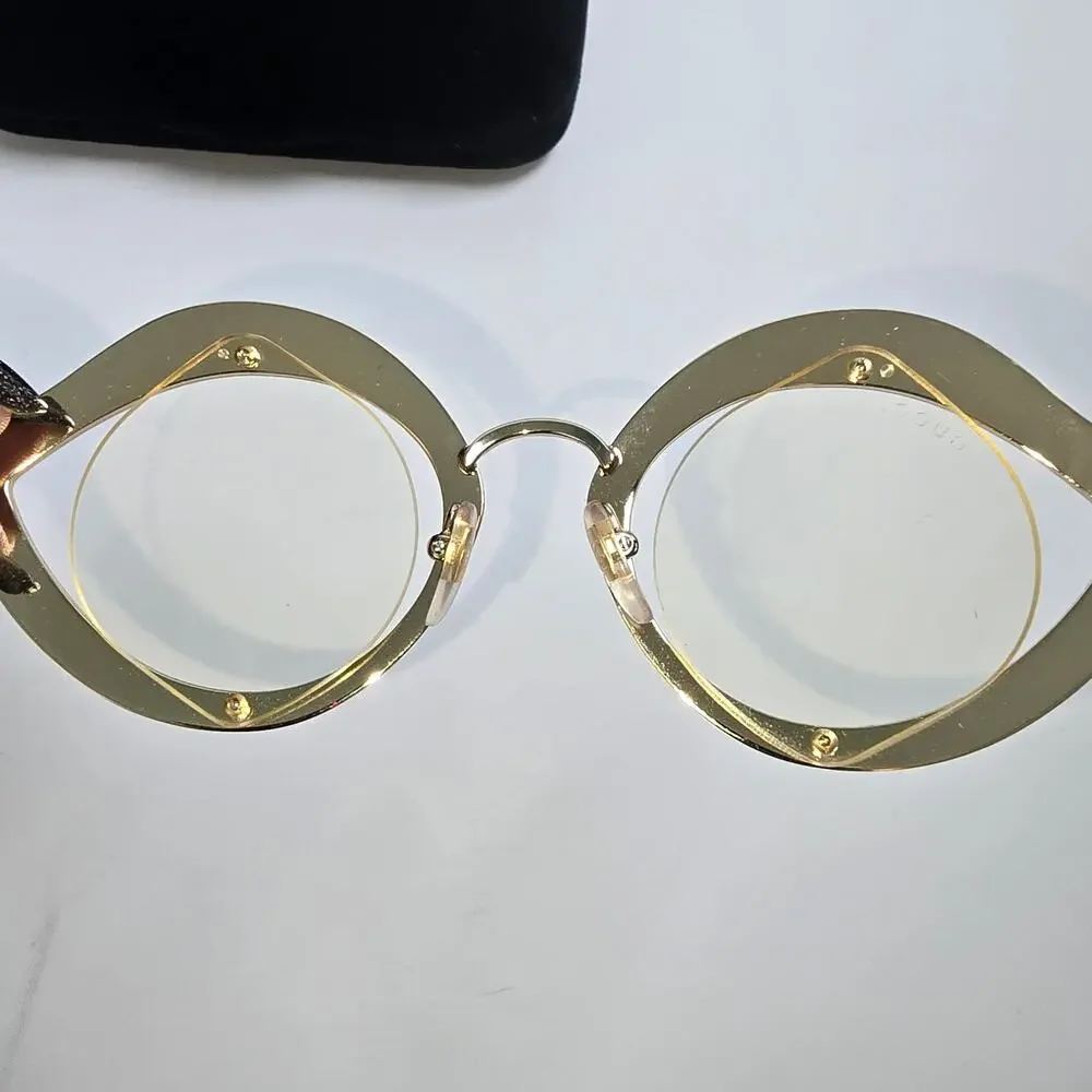 Gucci Crystal Lips Pink Rhinestone Cat Eye Sunglasses Round Lenses GS0046S